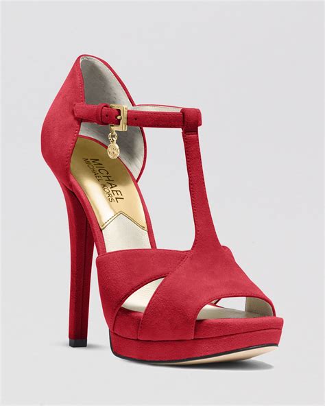 michael kors high heels with red letters inside|Michael Kors open toe heels.